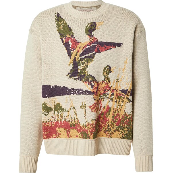 Abercrombie & Fitch Sveter DUCK sivobéžová / olivová / tmavofialová / 67179730