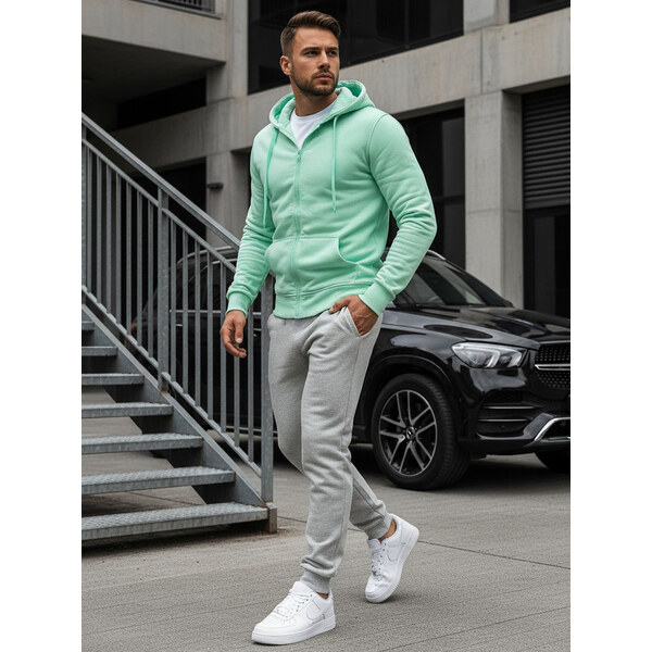 Mintová basic mikina na zips a s klokaním vreckom BX5231 31345721