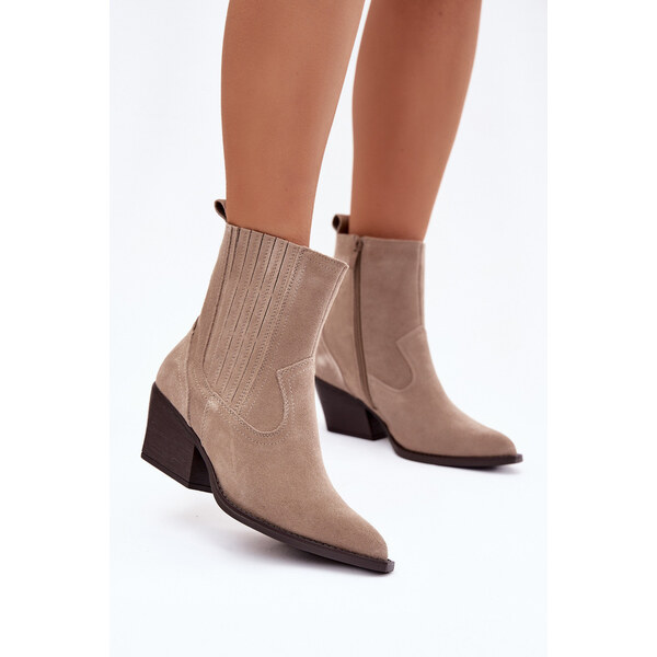 IDEAL SHOES Dámske členkové topánky na podpätku 6350 Beige - Ideálna 67181908