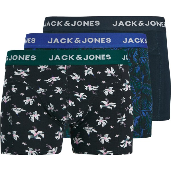 JACK & JONES Boxerky JACTODD FLOWER tmavomodrá / jedľová / čierna / 67183269