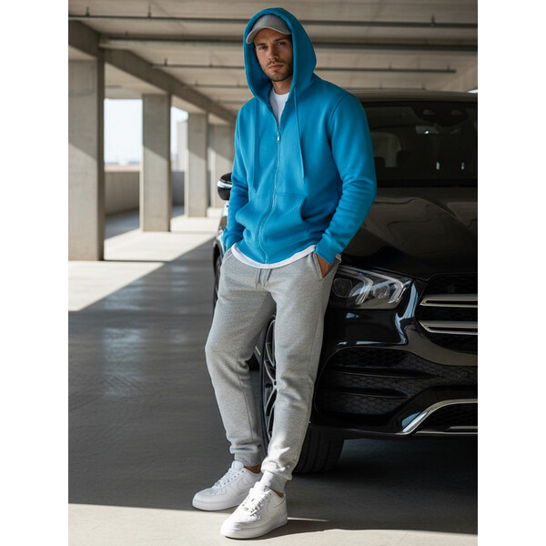 BASIC Svetlo modrá pánska mikina na zips BX4689 19010471