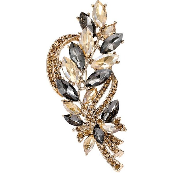 Troli Krásna brošňa s čiernymi a žltými kryštálmi Vetvička Gold 67192923