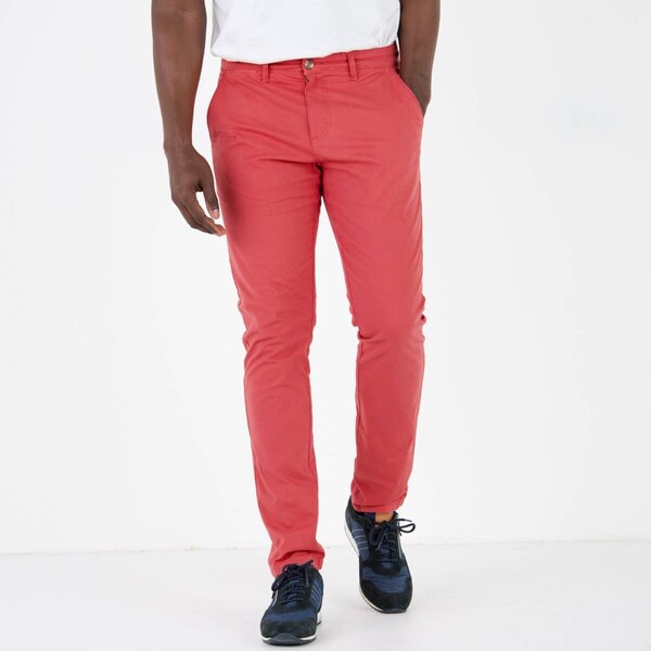 Chino nohavice zo strečového kepru, klasický strih koralová 040 62054588