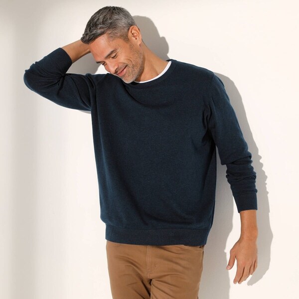 Pulóver s okrúhlym výstrihom a dlhými rukávmi nám.modrý melír 086 62021068