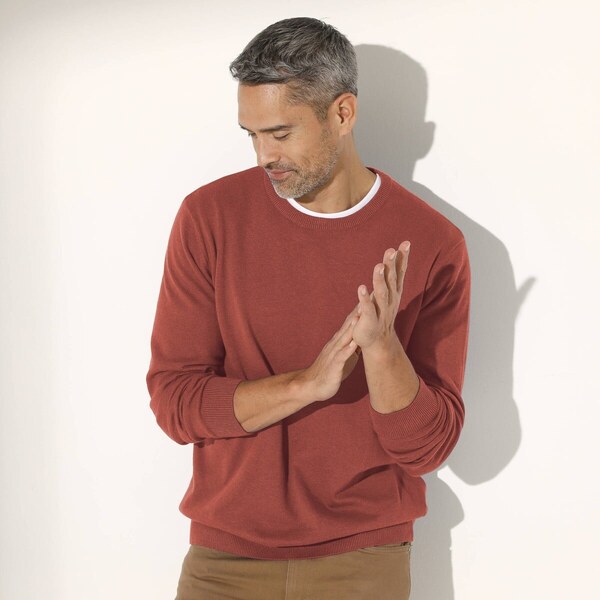 Pulóver s okrúhlym výstrihom a dlhými rukávmi koralový melír 086 62021067