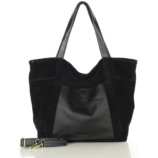 MARCO MAZZINI Veľká nákupná taška zo semišovej kože s vreckom | čierna 67198501