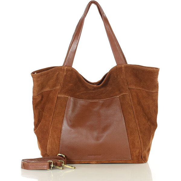 MARCO MAZZINI Veľká nákupná taška zo semišovej kože s vreckom | hnedá 67198502