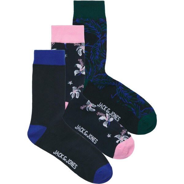 JACK & JONES Ponožky JACTODD FLOWER modrá / tmavomodrá / jedľová / 67199684