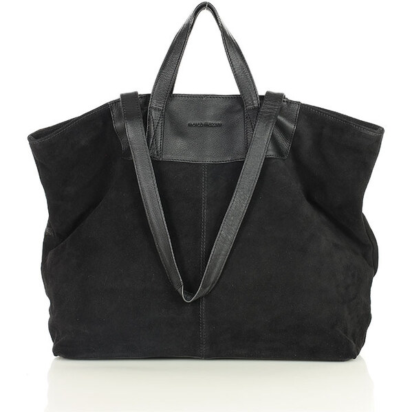 MARCO MAZZINI Veľká semišová kožená taška s dvojitými uchami | čierna 67214323