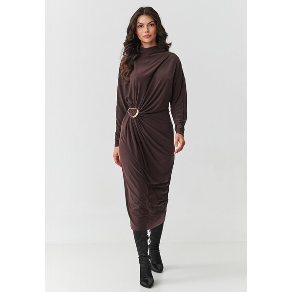 Makadamia Dámske šaty s volánmi a ozdobnou prackou M907 | čokoládová 67224898