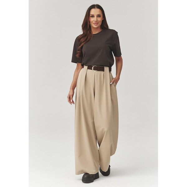 Makadamia Elegantné široké nohavice so záhybmi C34 | béžová C34 67224901