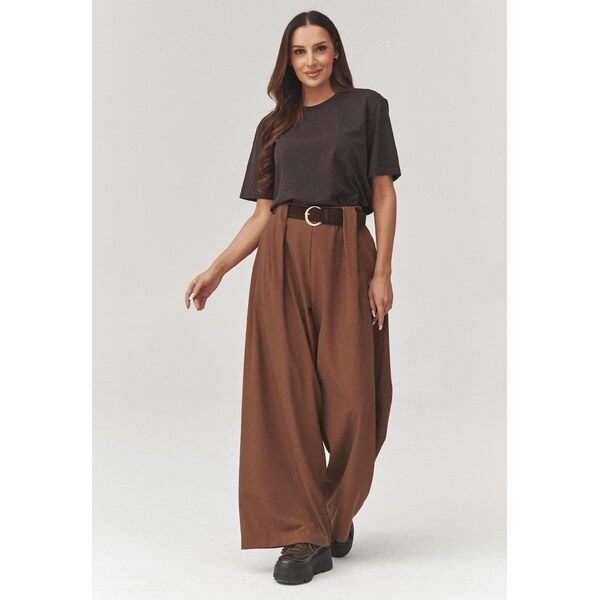 Makadamia Elegantné široké nohavice so záhybmi C34 | camel C34 67224902