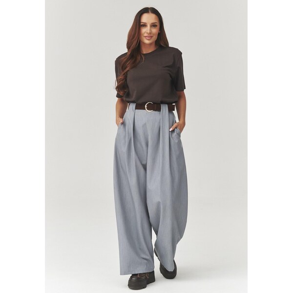 Makadamia Elegantné široké nohavice so záhybmi C34 | šedá C34 67224904