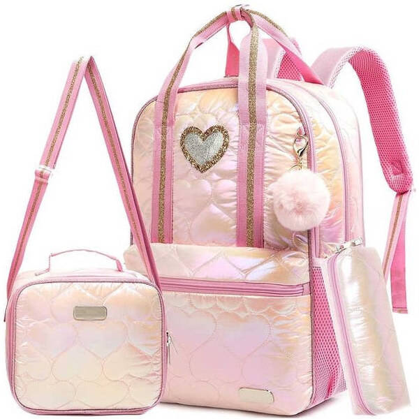 DANIVIVI Jasmine dievčenský školský batoh set 3v1 so srdiečkom Ružový 65227823