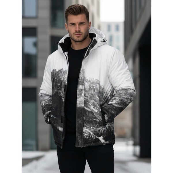 Dstreet Jedinečná bielo-čierna zimná bunda s potlačou 67243296