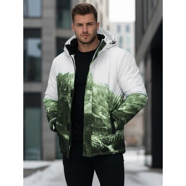 Dstreet Jedinečná bielo-zelená zimná bunda s potlačou 67243298