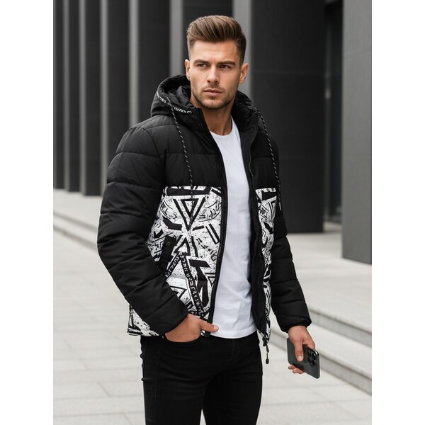 Dstreet Moderná zimná čierna bunda s potlačou 67244371