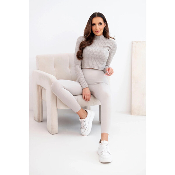 K-Fashion Dámske legíny s vysokým pásom a elastickým pásom béžovej 67273296