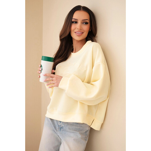 K-Fashion Dámska vyšívaná mikina voľného strihu butter yellow 67273336