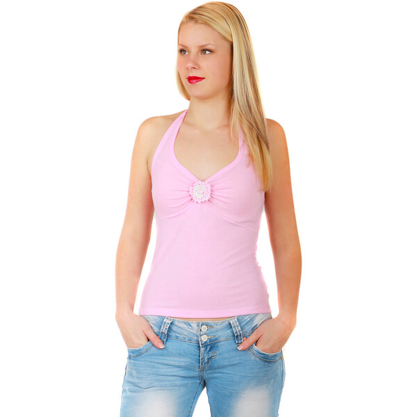 Glara Krátke jednofarebné dámske tielko za krk 36987635