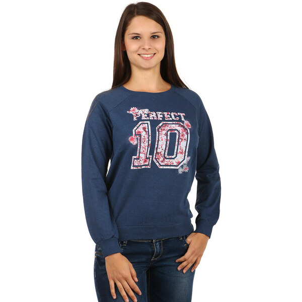 Glara Dámska elegantná bavlnená mikina s potlačou bez kapucne 8393154