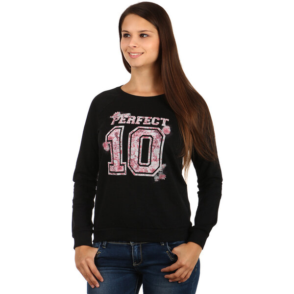 Glara Dámska elegantná bavlnená mikina s potlačou bez kapucne 8393156