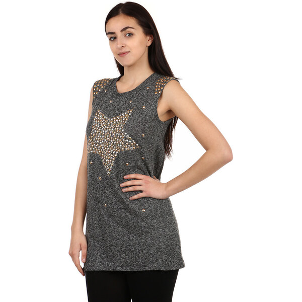 Glara Dlhé dámske tričko s kamienkovým potlačou 36987384