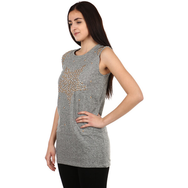 Glara Dlhé dámske tričko s kamienkovým potlačou 36987385