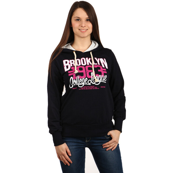 Glara Dámska bavlnená mikina s potlačou Brooklyn a kapucňou 36987537