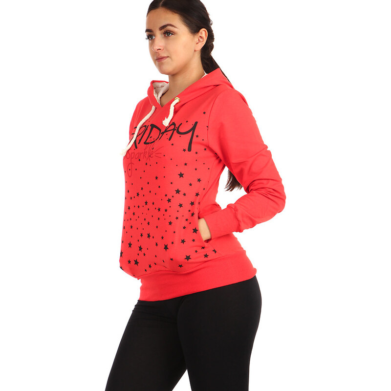 Glara Bavlnená dámska mikina s hviezdami a kapucňou 36987741