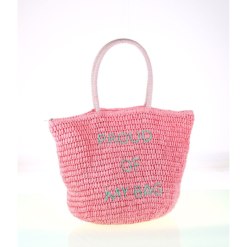 Dámska taška zo syntetickej rafie Kbas s nápisom ružová