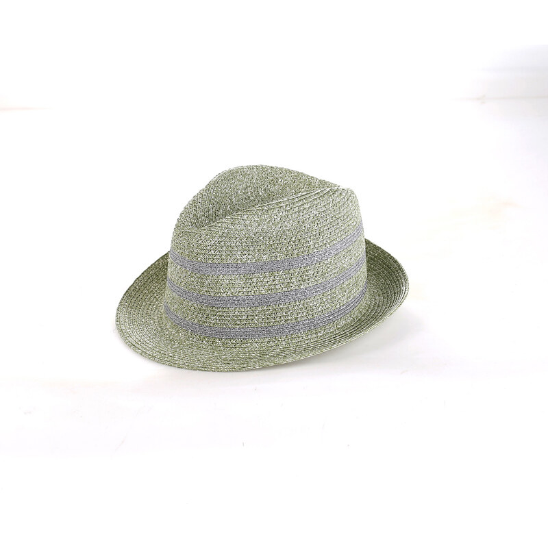 Slamený klobúk Kbas s prúžkami svetlosivý