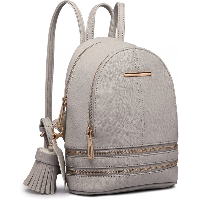 Konofactory Sivý mini kožený batoh s príveskom „Minimal“