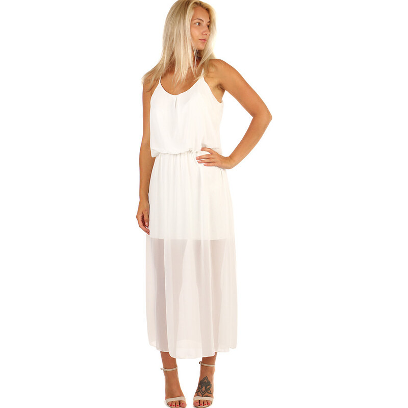 Glara Jednofarebné šifónové maxi šaty 12785085