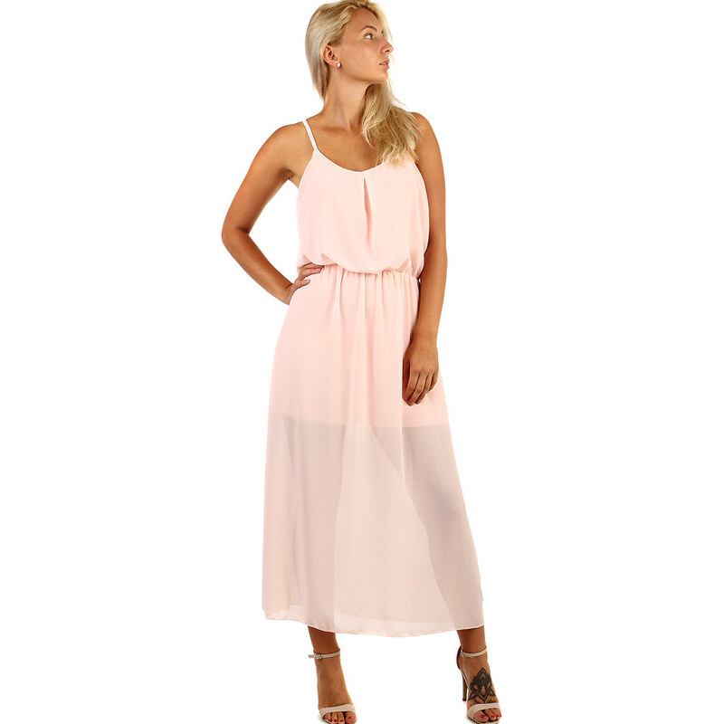 Glara Jednofarebné šifónové maxi šaty 34010902