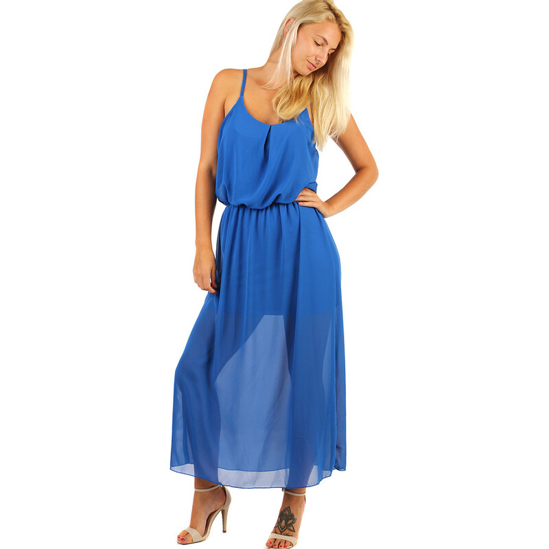 Glara Jednofarebné šifónové maxi šaty 8395397