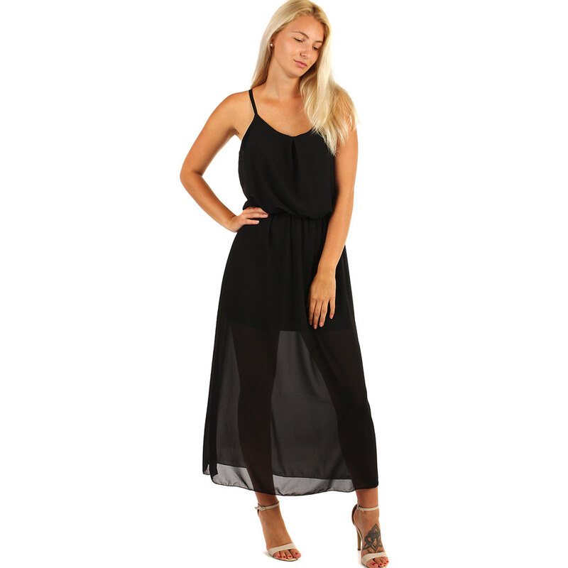 Glara Jednofarebné šifónové maxi šaty 12785087