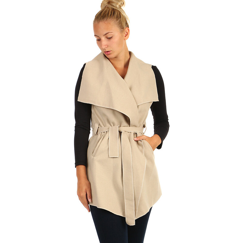 Glara Dlhá vesta s opaskom - široký golier 31709185