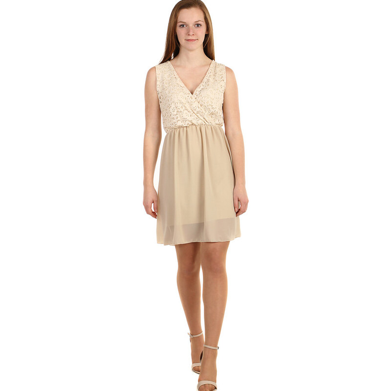 Glara Krátke šifónové šaty s krajkou 36987964