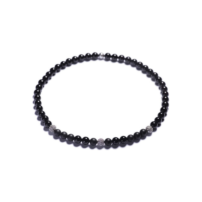 Lavaliere Dámsky náhrdelník choker – čierny matný & lesklý achát, disko guľa