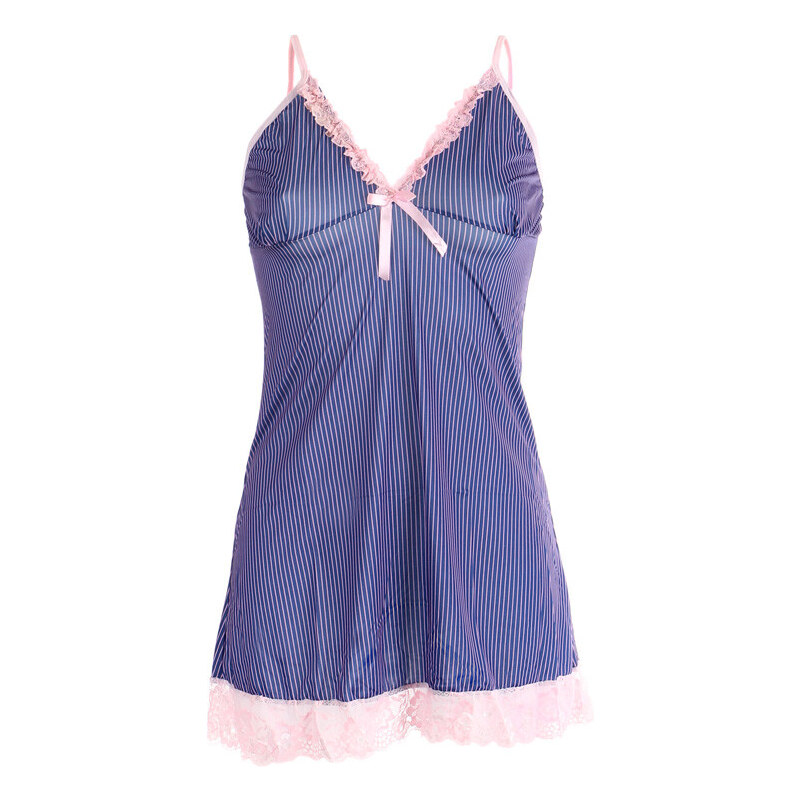 Glara Prúžkovaná nočná košieľka s čipkou 36987701