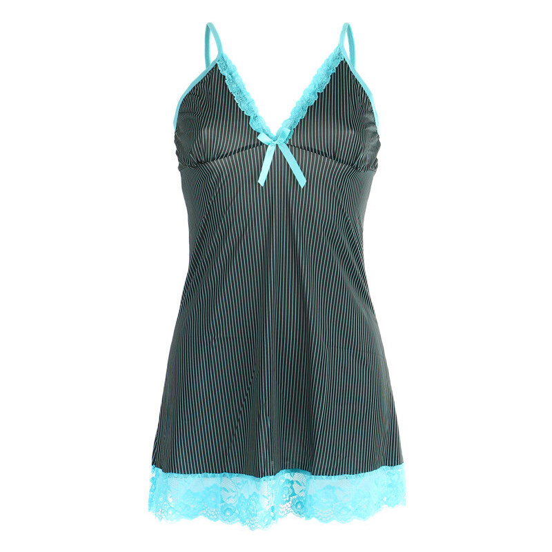 Glara Prúžkovaná nočná košieľka s čipkou 36987702