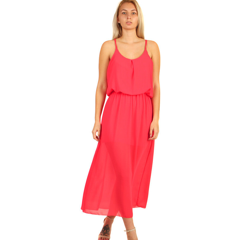 Glara Jednofarebné šifónové maxi šaty 8395400