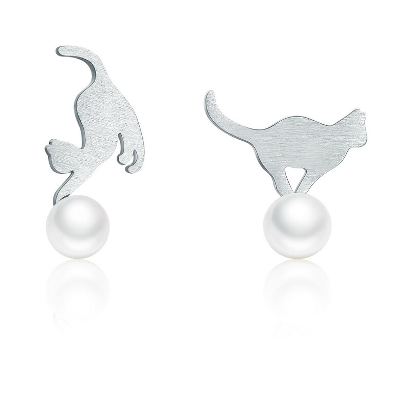 Emporial strieborné náušnice Hravá mačka SCE235 28183254