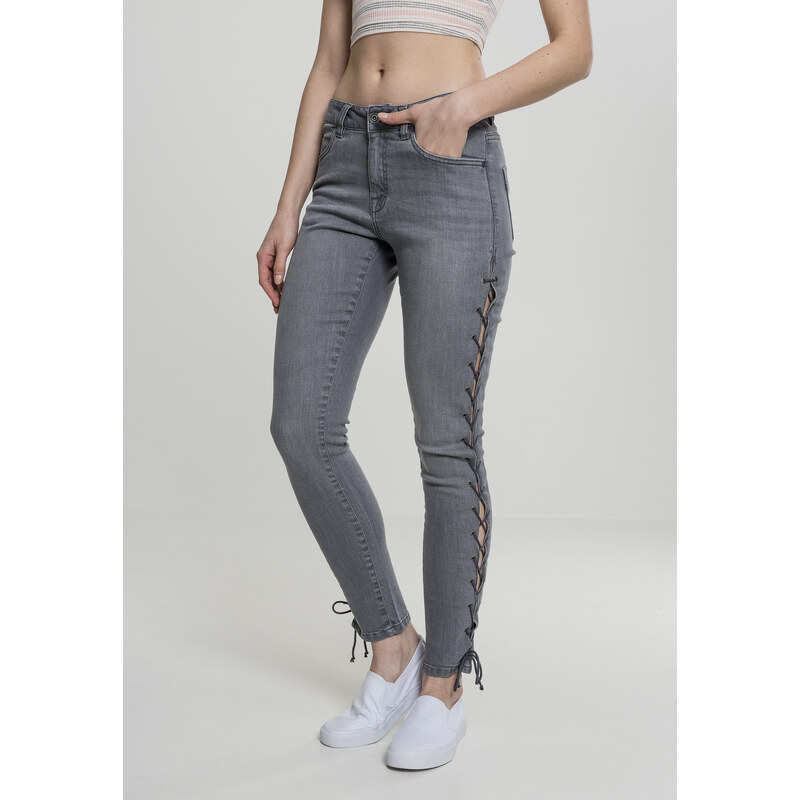 Urban Classics Womens denim pants Lace Up Skinny - grey 50684618