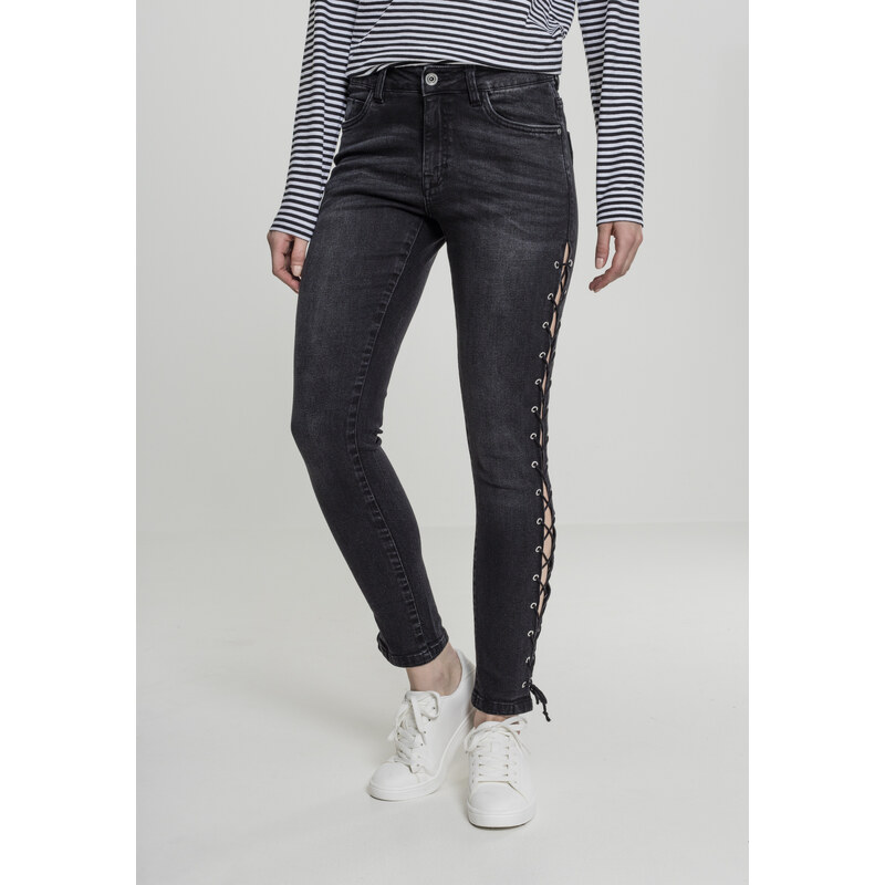 Urban Classics Womens Denim Pants Lace Up Skinny Pants - Black 50663269