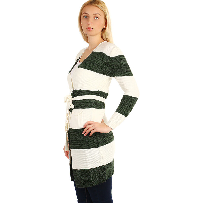 Glara Dámsky dlhý cardigan s opaskom 36988021