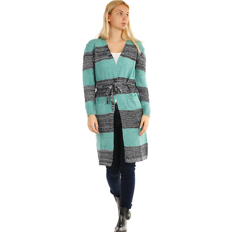 Glara Dámsky dlhý cardigan s opaskom 36988023