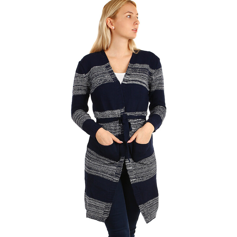 Glara Dámsky dlhý cardigan s opaskom 36988024