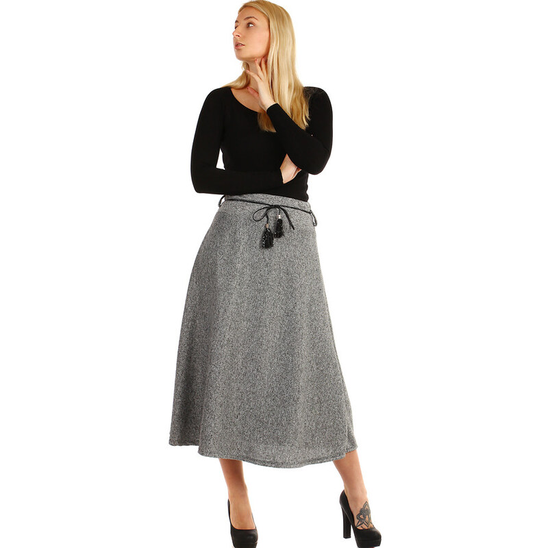 Glara Dlhá dámska úpletová sukňa s melírovaným vzorom 8396349